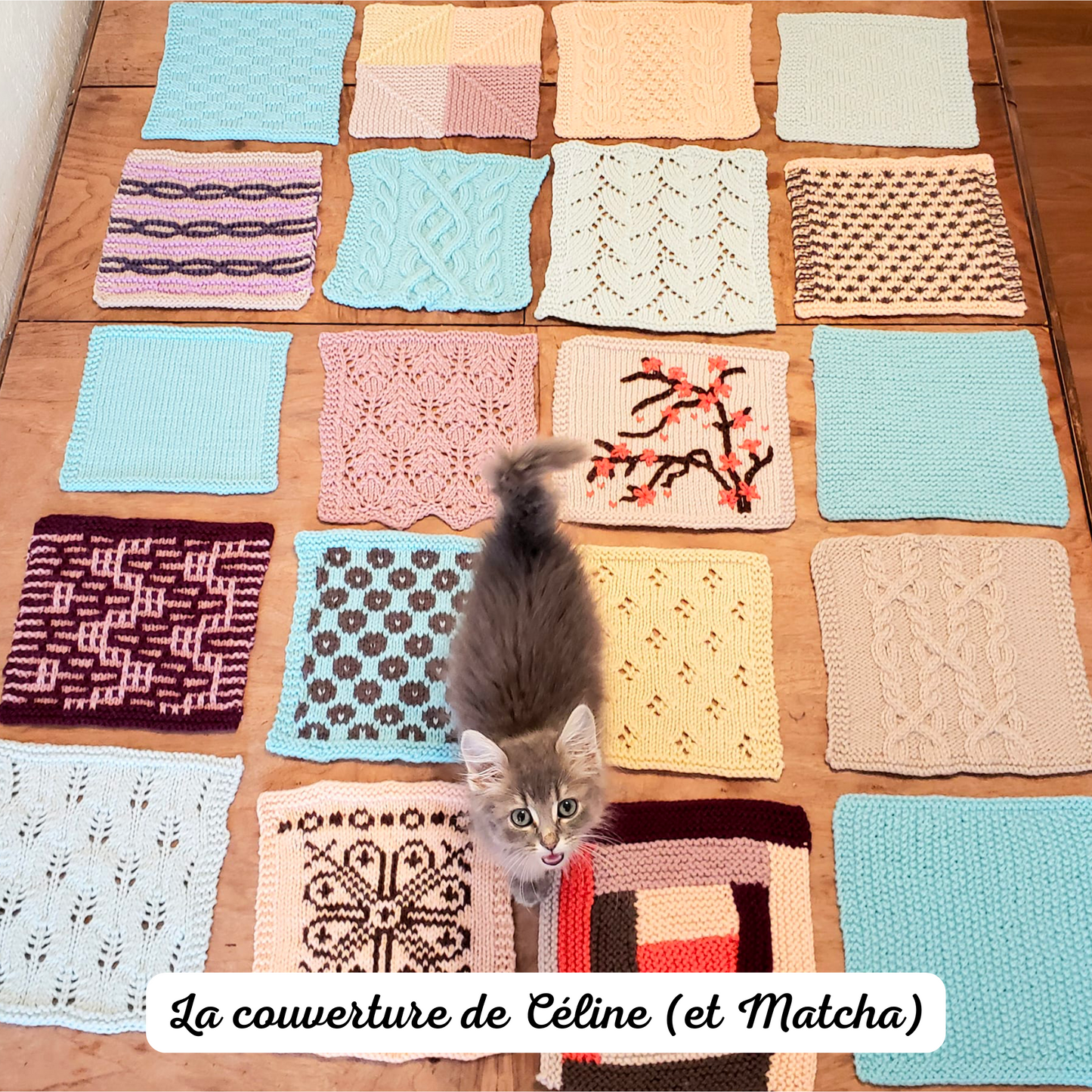 Cours en ligne GRATUIT - 20 carrés pour apprendre à tricoter - Initiation au tricot avec une couverture