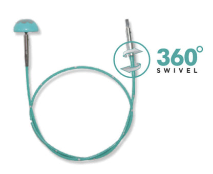 360° Swivel Teal Nylon Coated Stainless Steel Cords with Silver Connectors (With 2 Wooden End Caps &amp; 1 Cord Key) by Knitter's Pride 'The Mindful Collection'