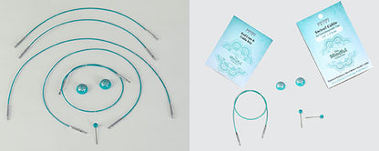 360° Swivel Teal Nylon Coated Stainless Steel Cords with Silver Connectors (With 2 Wooden End Caps &amp; 1 Cord Key) by Knitter's Pride 'The Mindful Collection'